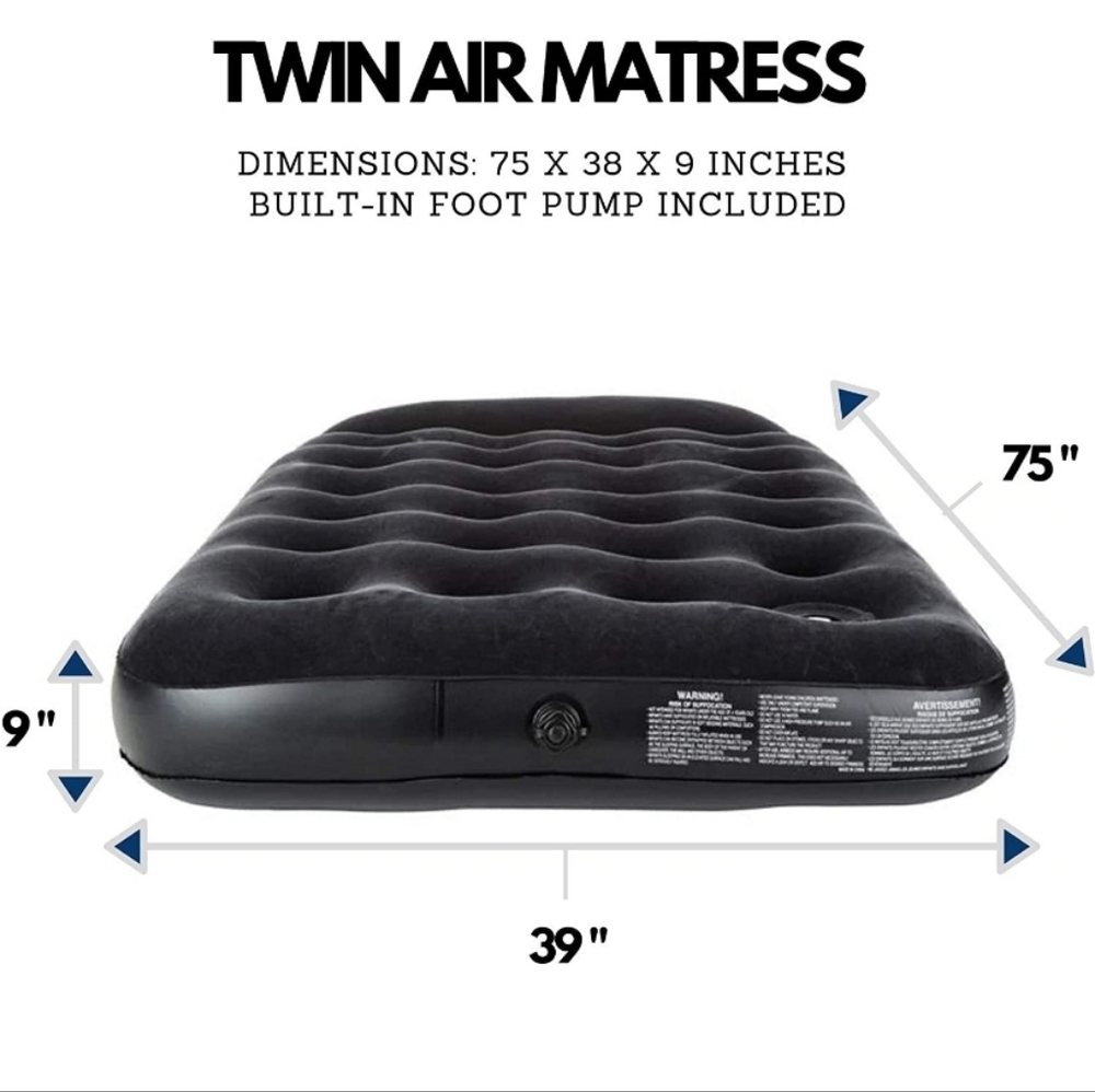 Twin Air Mattress with Built-in Pillow & Foot Pump Portable Airbed Blow Up Bed